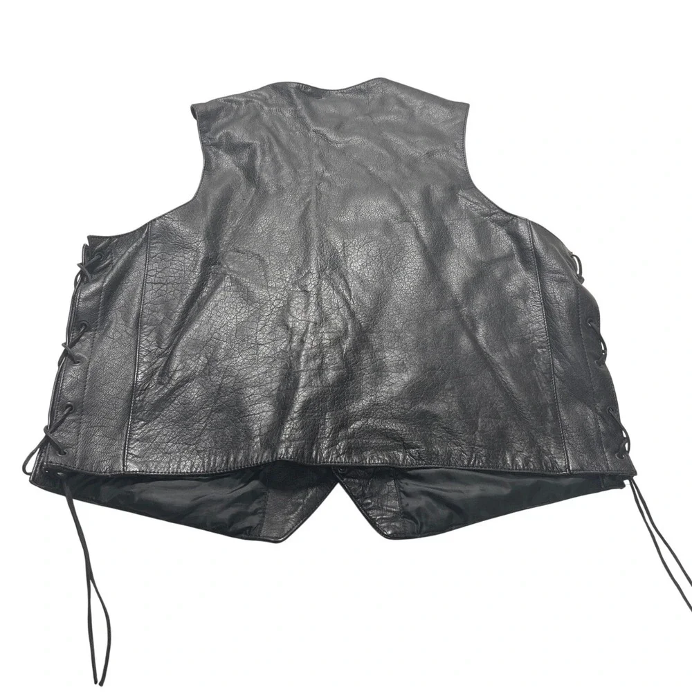 Allstate Leather Mens XL Black‎ Leather Biker Vest Side Lace Snap Front Western
